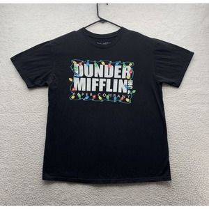 The Office Dunder Mifflin T-Shirt Mens Large Black Holiday Christmas Lights Dad